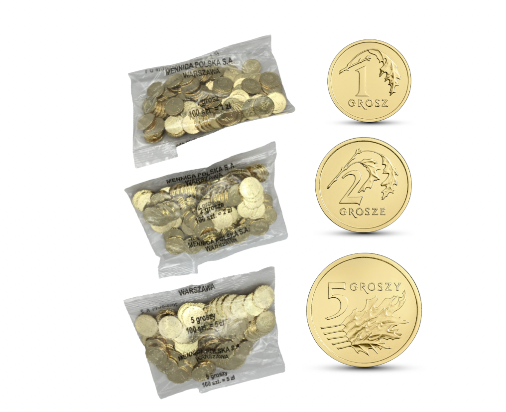 1 gr grosz 2 grosze 5 groszy – 2024 – 3X Woreczek Menniczy – Worek Saszetka