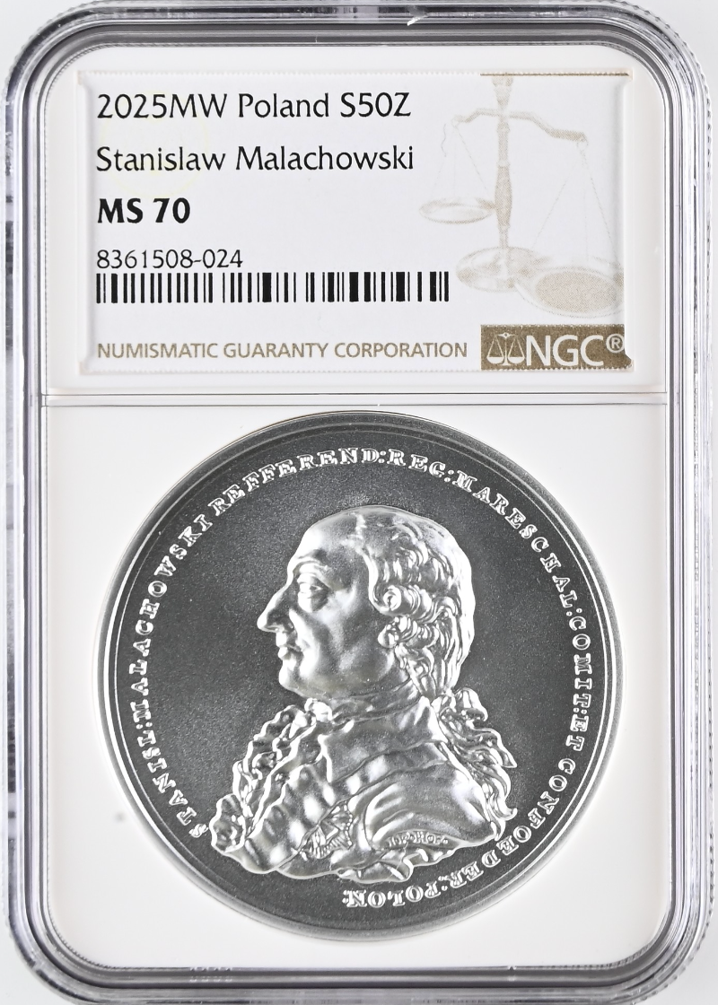 50 zł Stanisław Małachowski – Skarby sztuki medalierskiej – 2025 – NGC MS70 MAX
